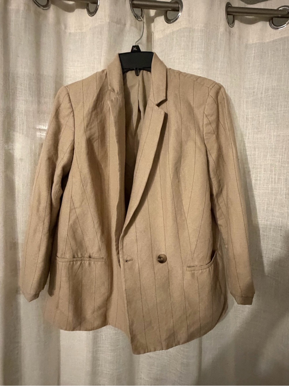 Express Women's Beige Pinstripe Single-Button Blazer